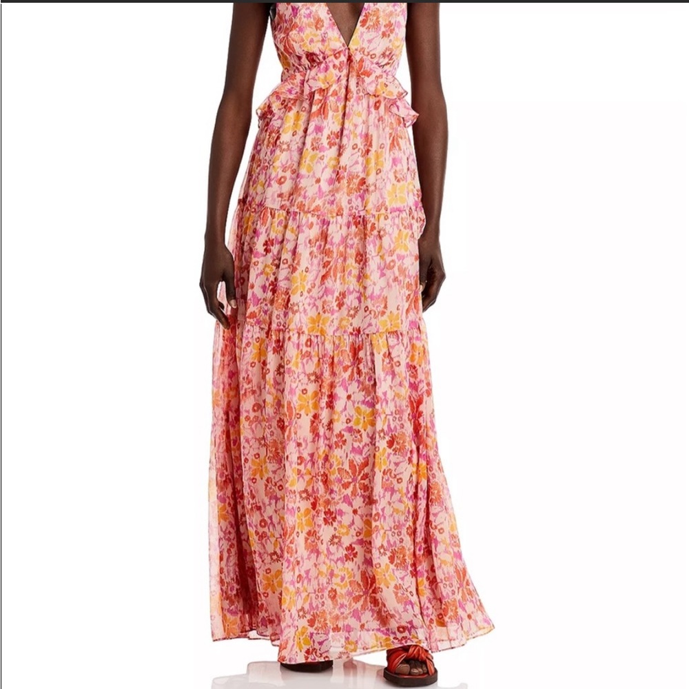 Aqua Floral Print Maxi Dress - M